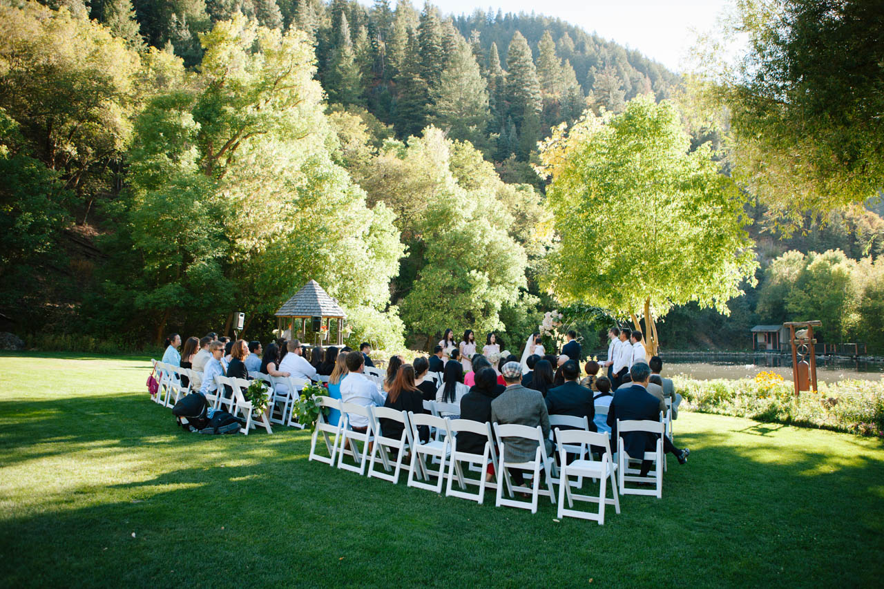 Wedding ceremony in the Meadow at Log Haven.