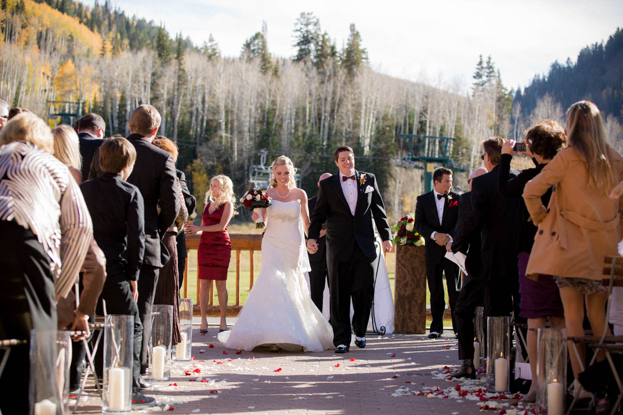 Outdoor Fall wedding at Silver Lake Lodge.