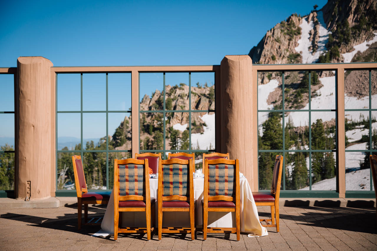 Outdoor seating at Needles Lodge, Snowbasin.